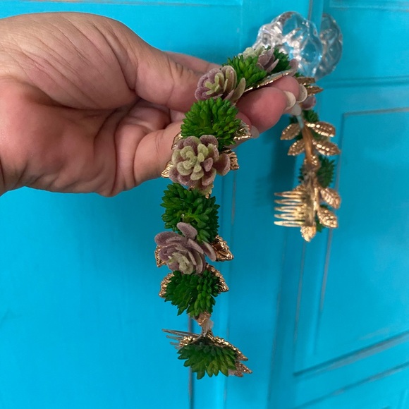 Crown Headband Faux Succulent Woodland Floral Handmade Wedding Prom Tiara Gold - Picture 4 of 11